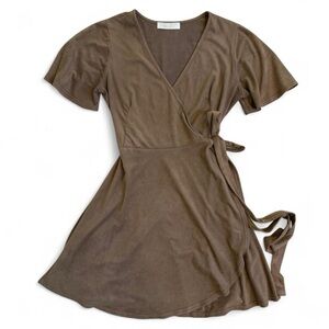 Kaitlyn Taupe Mini Wrap Dress